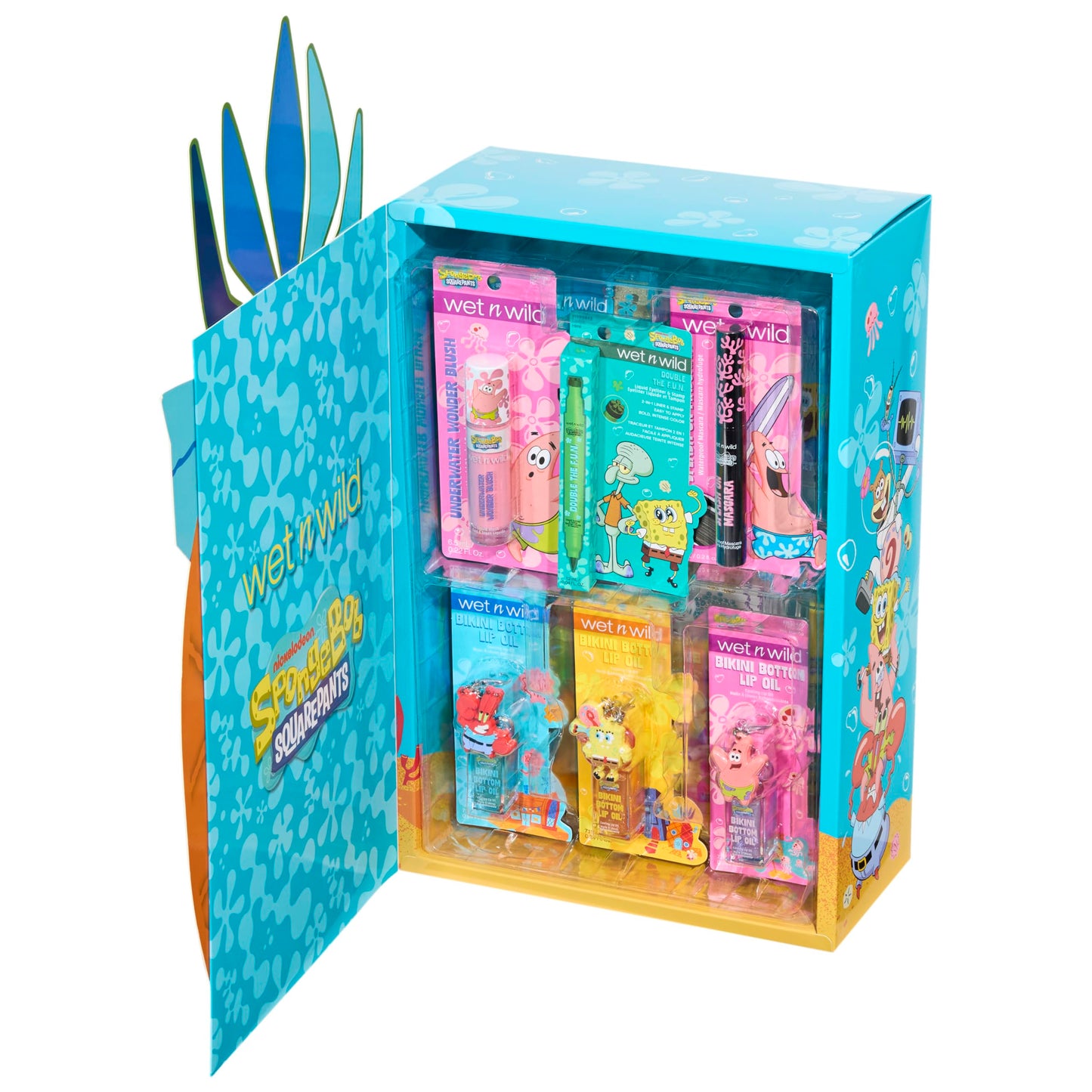 wet n wild SpongeBob SquarePants PR Box - Pineapple House 2-Layer Collector’s Set with Makeup & Tools for Unique F.U.N Looks, Cruelty-Free