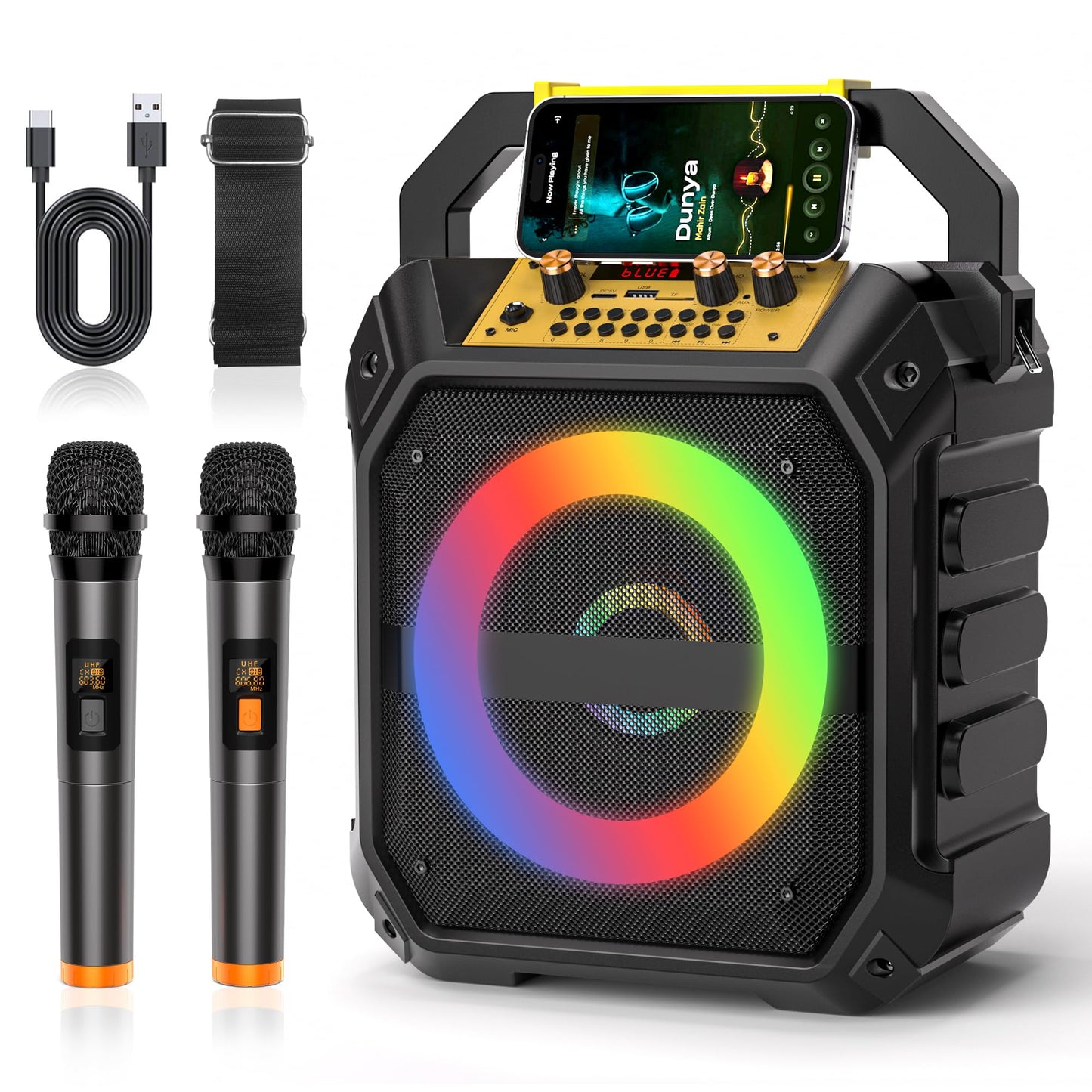 Victress Karaoke Machine With 2 Wireless Microphones, Portable Bluetooth Speaker For Adults & Kids With Strobe Lights,Karaoke Sp