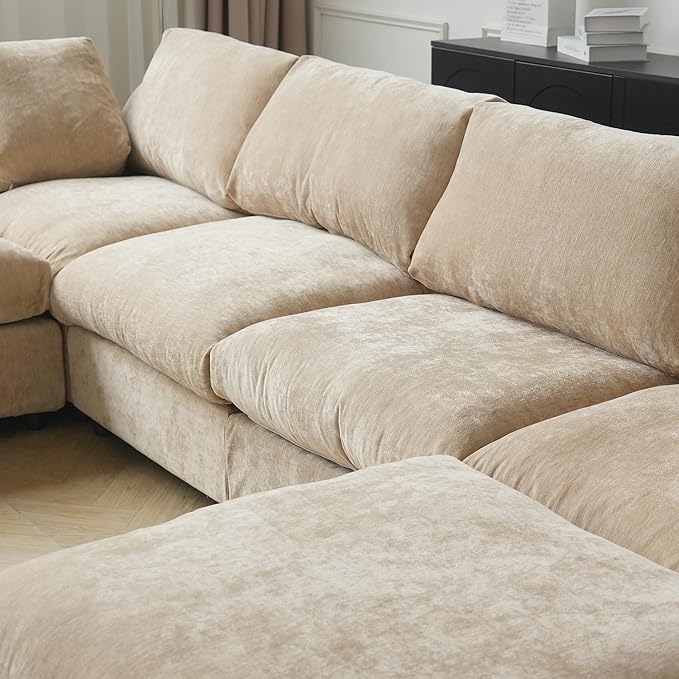 WJShome Cloud Couch Modular Sectional Sofa,100.5" V Shaped Couch, Convertible Wide Seater with Ottoman, 6 Seater for Living Room Set,Covers Washable&Replaceable,Khkai