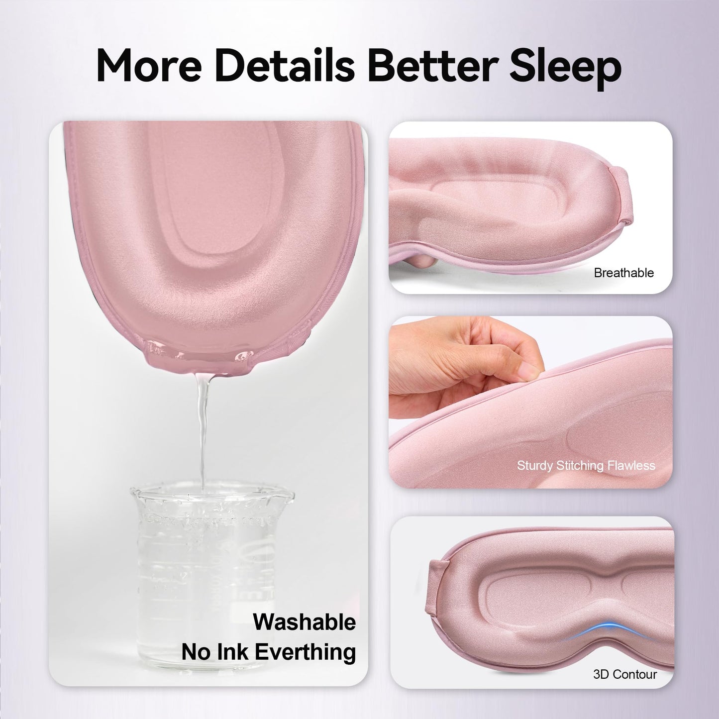 Weighted Eye Masks for Sleep Women: 3D Contoured Blackout Sleep Mask with Zero Pressure, Eyelash Friendly & Comfortable Blindfold for Airplane Travel, Night Shift Nurse, Yoga & Thoughtful Gift, Pink