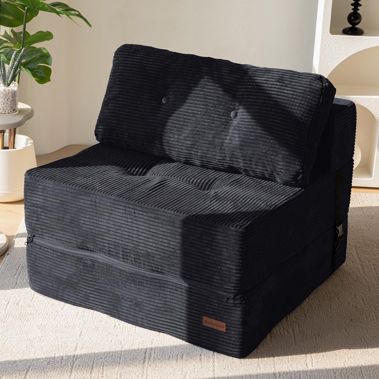 MAXYOYO Folding Sofa Bed, Convertible Sofa Bed with High-Density Support Foam, Portable 4 in 1 Fold Out Chair to Floor Lounger, Versatile Floor Couch for Living Room Bedroom, Black