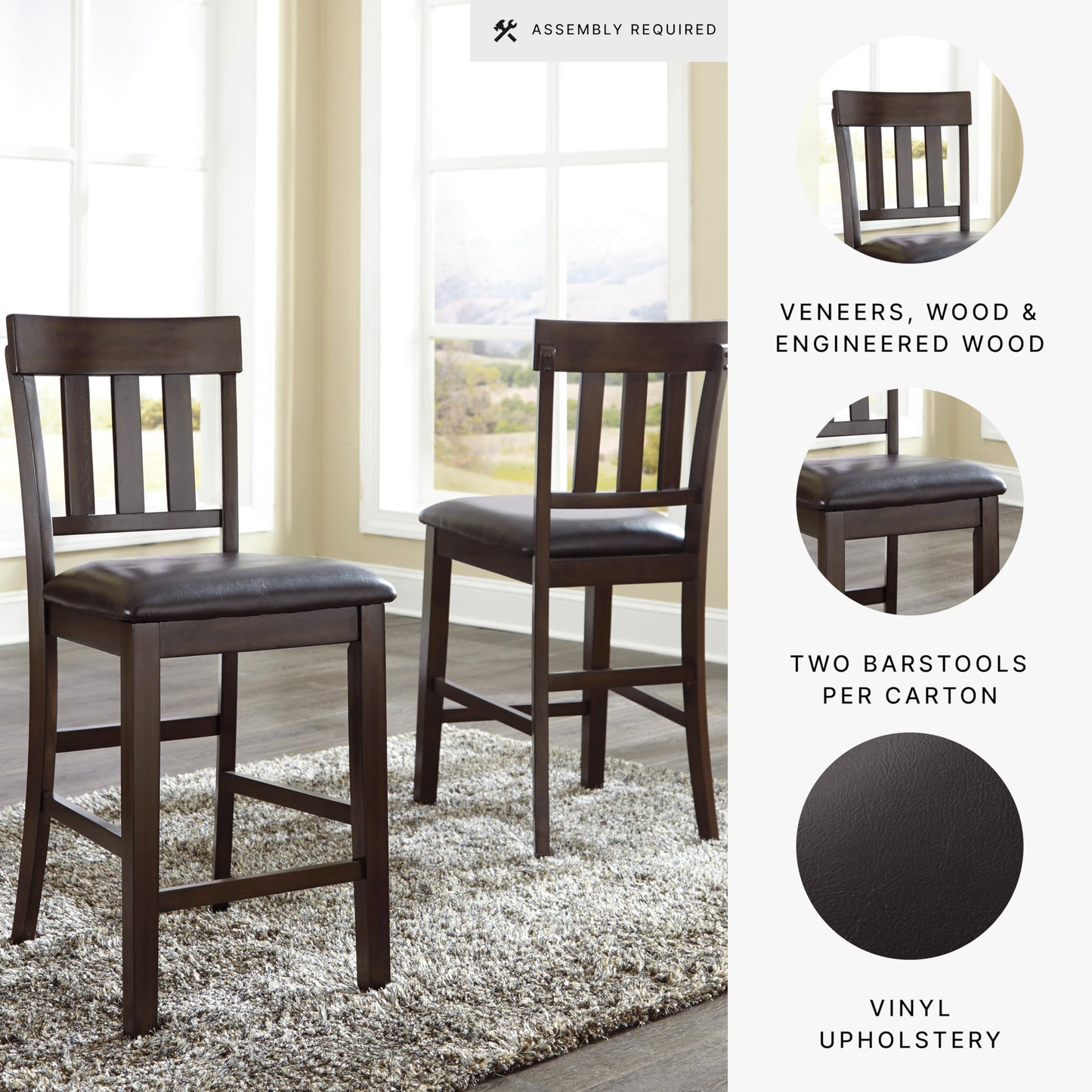 Signature Design by Ashley Haddigan 24" Counter Height Upholstered Barstool 2 Count, Dark Brown