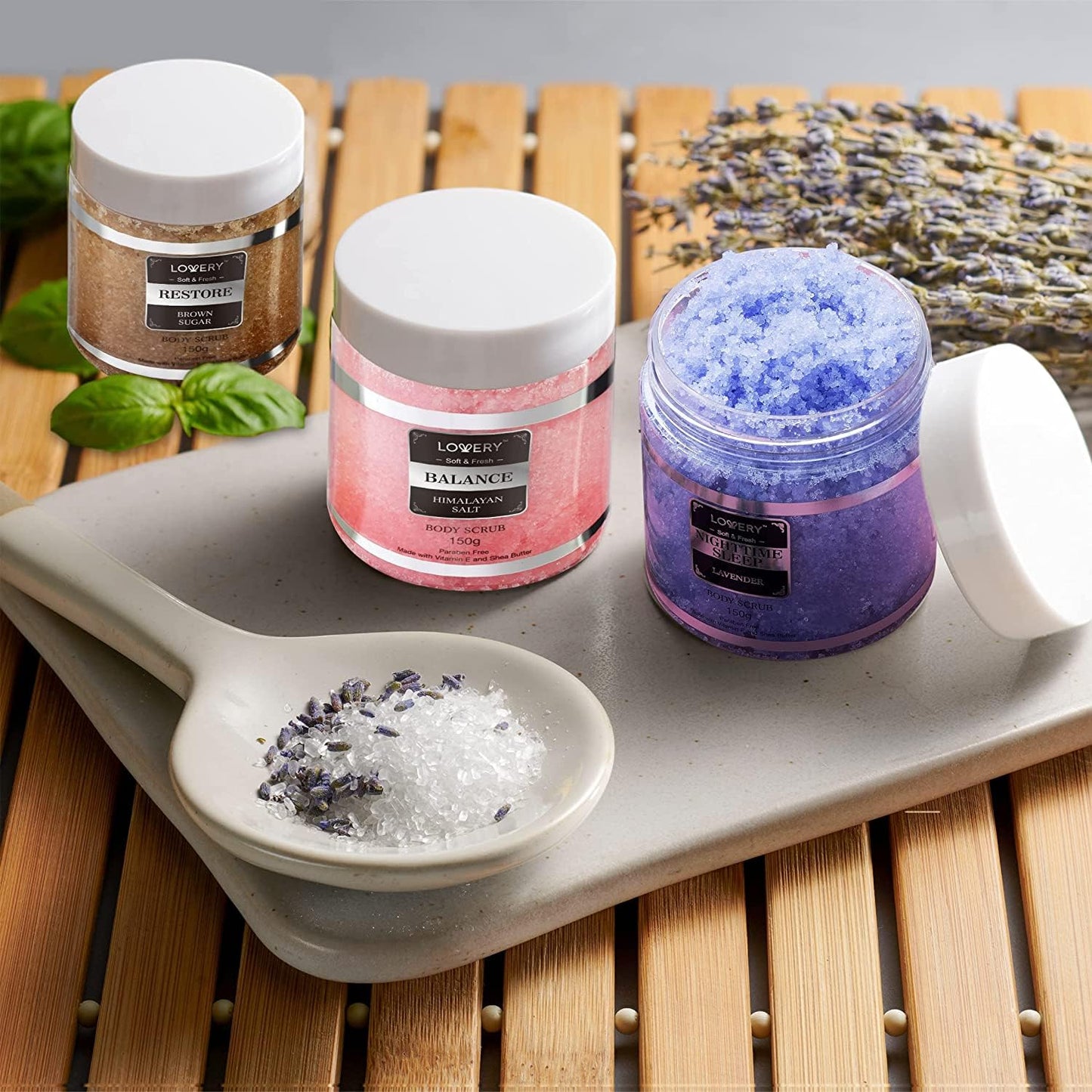 Body Scrub, Birthday Gifts for Women & Men, 6pc Exfoliating Body, Face, Hand Foot Scrub, Himalayan Salt, Brown Sugar, Coconut, Arabica Coffee, Acne Stretch Marks & Cellulite Remover, Essential Oils