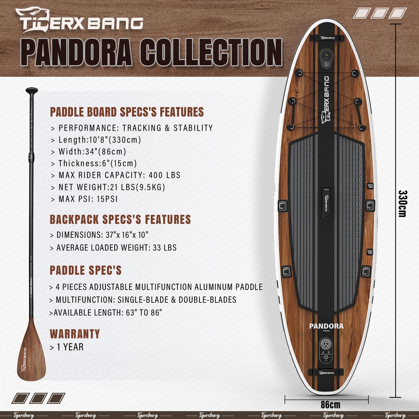 TIGERXBANG Paddle Board, 10.8' Stand Up Paddle Board with Premium Complete Inflatable SUP Accessories, Extra Wide Paddleboards for Adults & Youth-Pandora Collection Indian Black