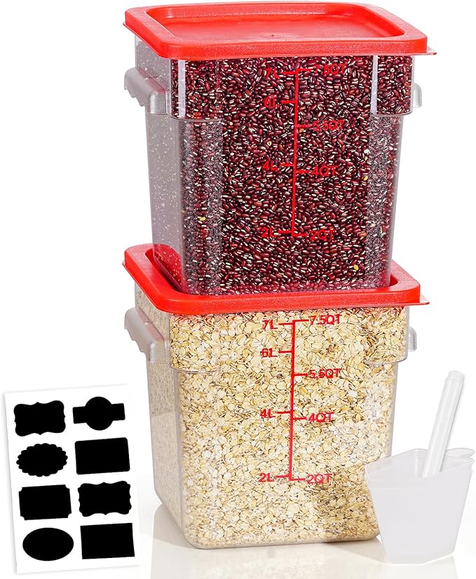 8QT NSF Food Storage Containers: 2 PCS[Food Grade][Hot&Cold Resistant] Clear Food Storage Containers with Scales Handles for Home Restaurant Kitchen Storage Pizza Proof Dough, BPA Free (N1)