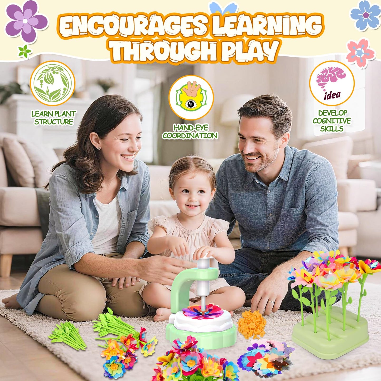 Art Flower Bouquet Craft Kit, DIY Arts & Crafts Flower Toy for Kids, Build Your Own Bouquet, Creative Educational Gift for Toddlers Kids, Christmas Birthday Gift for 4 5 6 7 8+ Year Old Girls and Boys