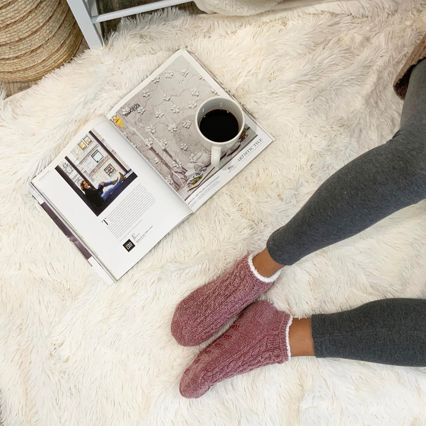 Cuddl Duds Women Cozy Lined Super Soft 3 Pair Pack Low Cut with Grippers Lounge Socks, Oatmeal