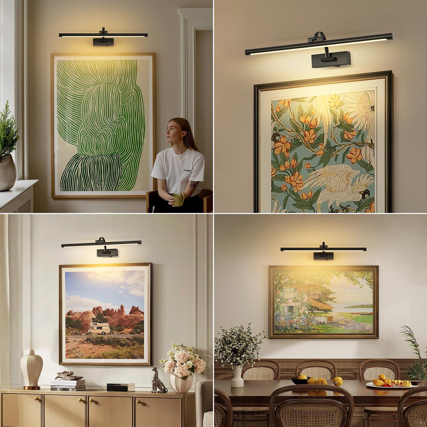 DESOOP Dimmable Black Picture Lights with Remote and Timer Wireless Art Lights Rechargeable Gallery Lighting for Canvas Portrait 24'' Inch 5W Warm White