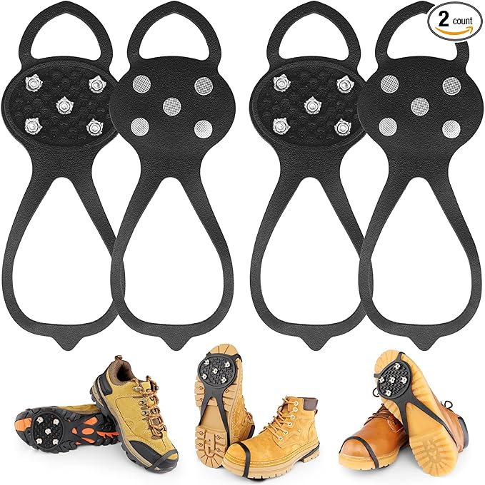 Ice Cleats Crampons for Shoes and Boots - Rotatable Mid-Sole Traction Spikes for Snow, Non-Slip Tungsten Grippers for Men ...