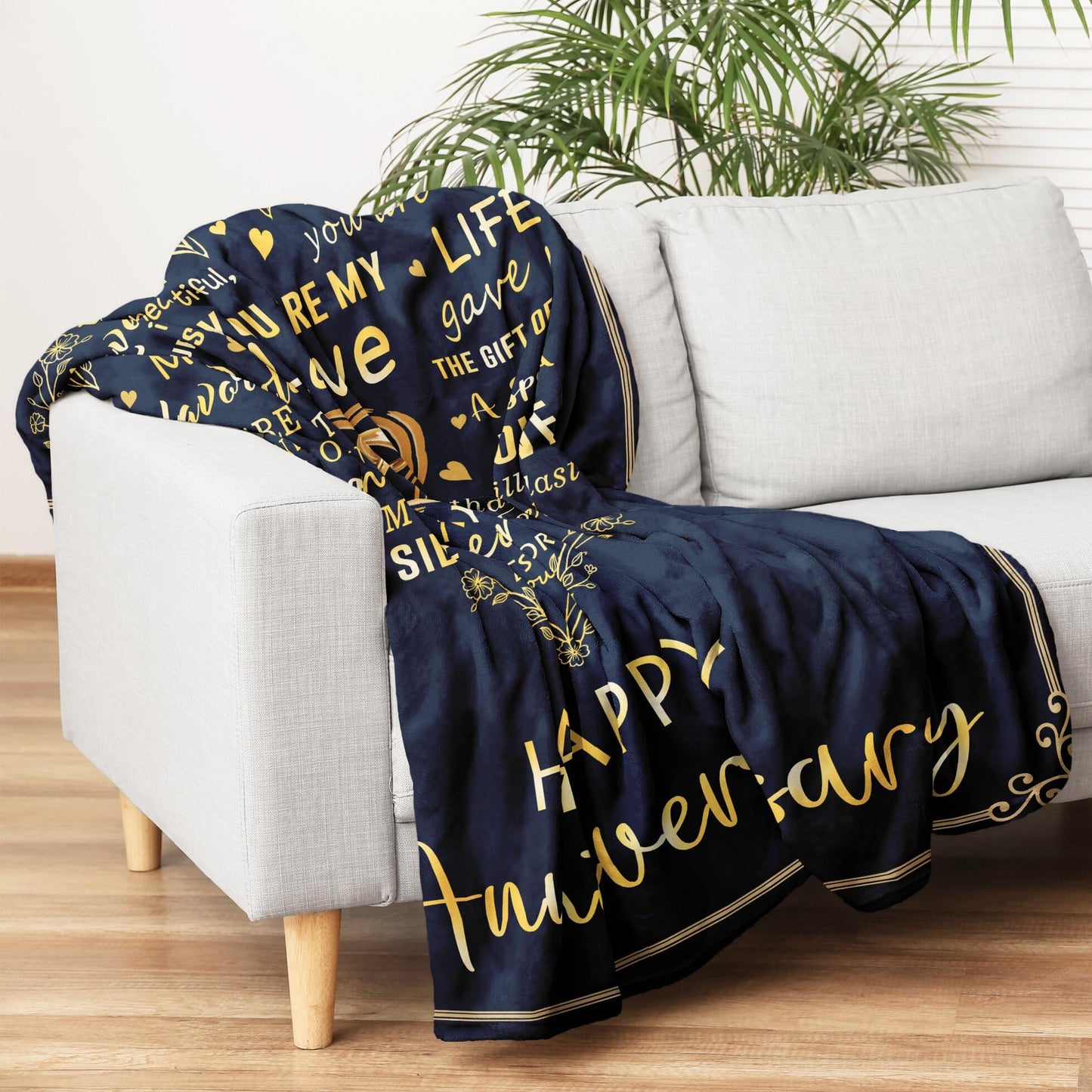 Mosslink Anniversary Blanket Gifts for Men Women 60"x50", Cool Happy Anniversary Wedding/Marriage Gifts for Him Her Husband Wife Parents Couple Boyfriend Girlfriend