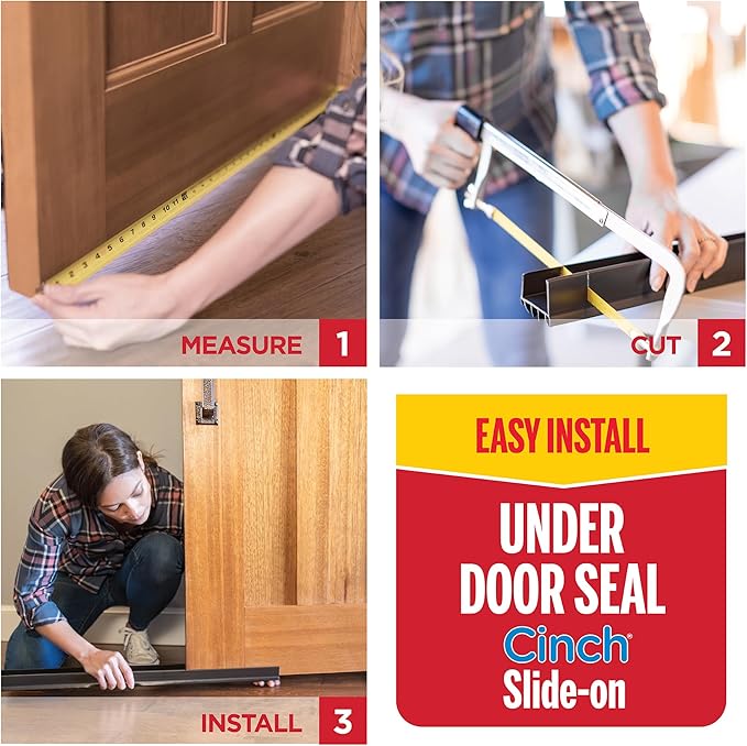 M-D Building Products Vinyl Cinch U-Shape Door Bottom Seal, Slide-On Weatherstripping Draft Stopper, Easy to Install, Fits 36” x 1-3/4” Doors, Fills 3/8”- 3/4” Gaps, 43338, Clear