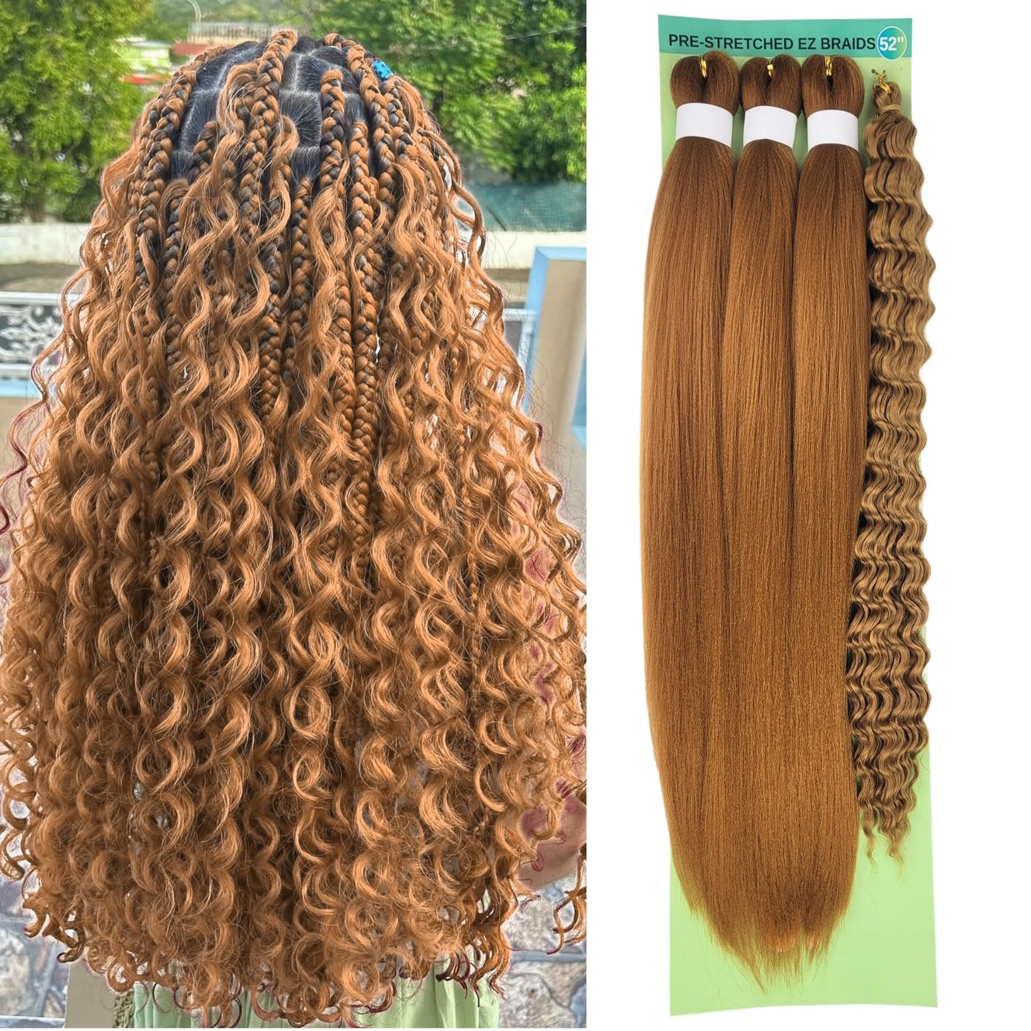 Honey Blonde Boho Hair for Braiding Synthetic 27# EZ Braids Pre Stretched Knotless Braiding Hair for Boho Braids (4 Packs)