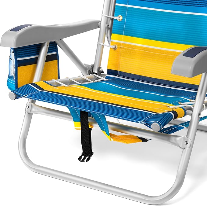Homevative Cooler+ Folding Backpack Beach Chair with 5 Positions, Towel bar, XL Cooler Pouch, Storage Net, Cup and Phone Holder, Sunshine, 2 Pack