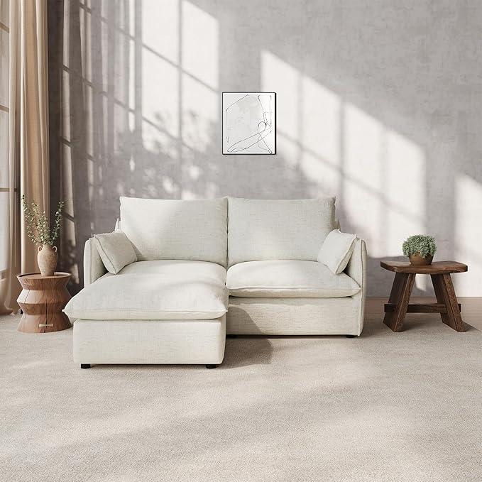 Gtilzria Waterproof Cloud Sectional Couches,High Backrest Down Filled Sofa for Living Room,Modular Sofas 2 Seater with Ottoman,Detachable Couch Covers,Cream White