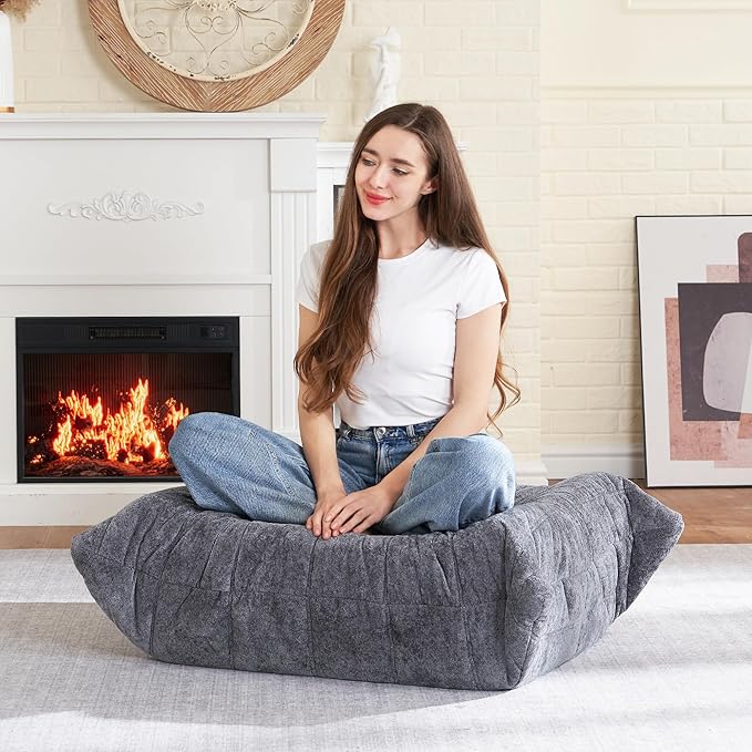 HABUTWAY Bean Bag Ottoman,Foot Rest,Fireside Chair Memory Foam Lazy Bean Bag Sofa for Living Room,Bedroom,Dorm,Office (Ottoman-Grey)