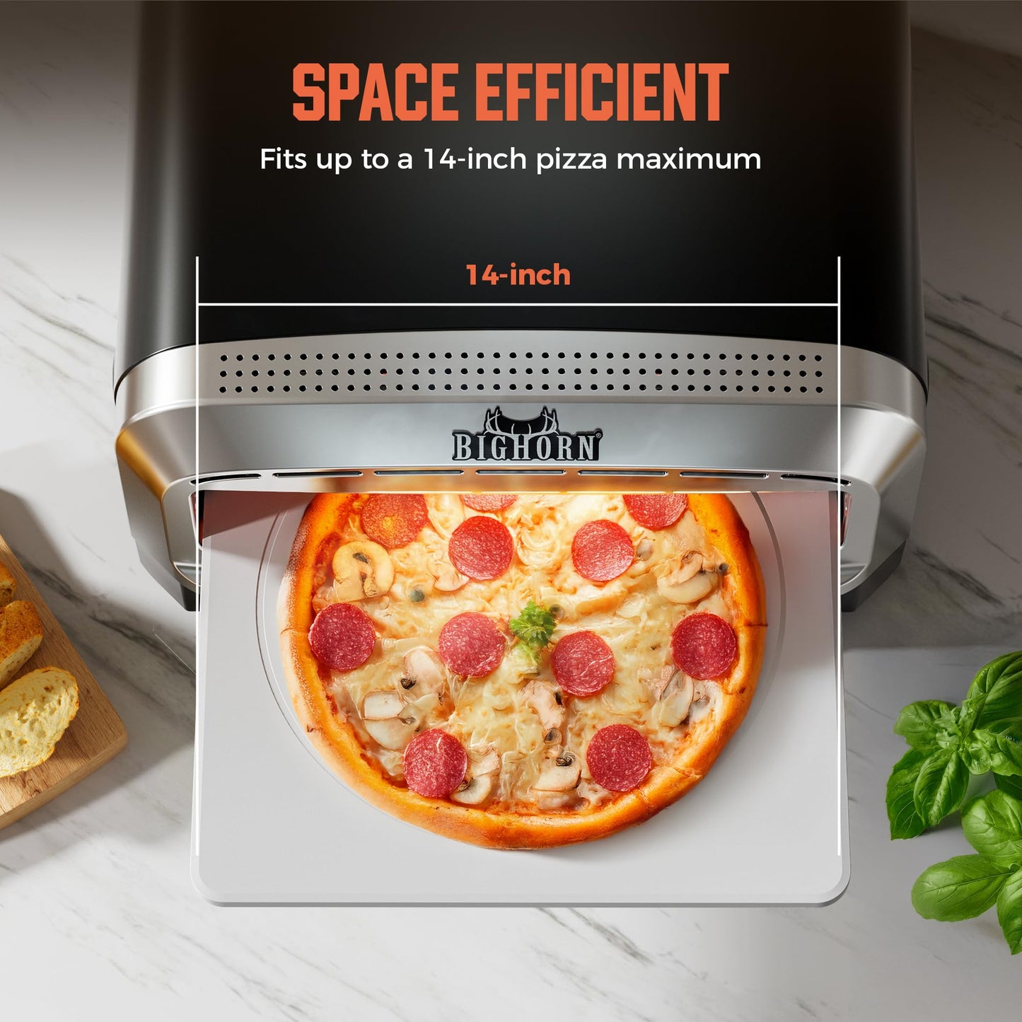 BIG HORN 14-Inch Indoor Pizza Oven, 850°F High-Heat Electric Countertop Pizza Oven for Restaurant-Style Artisan Pizza with Pizza Stone and Pizza Peel, PID Precision Temperature Control