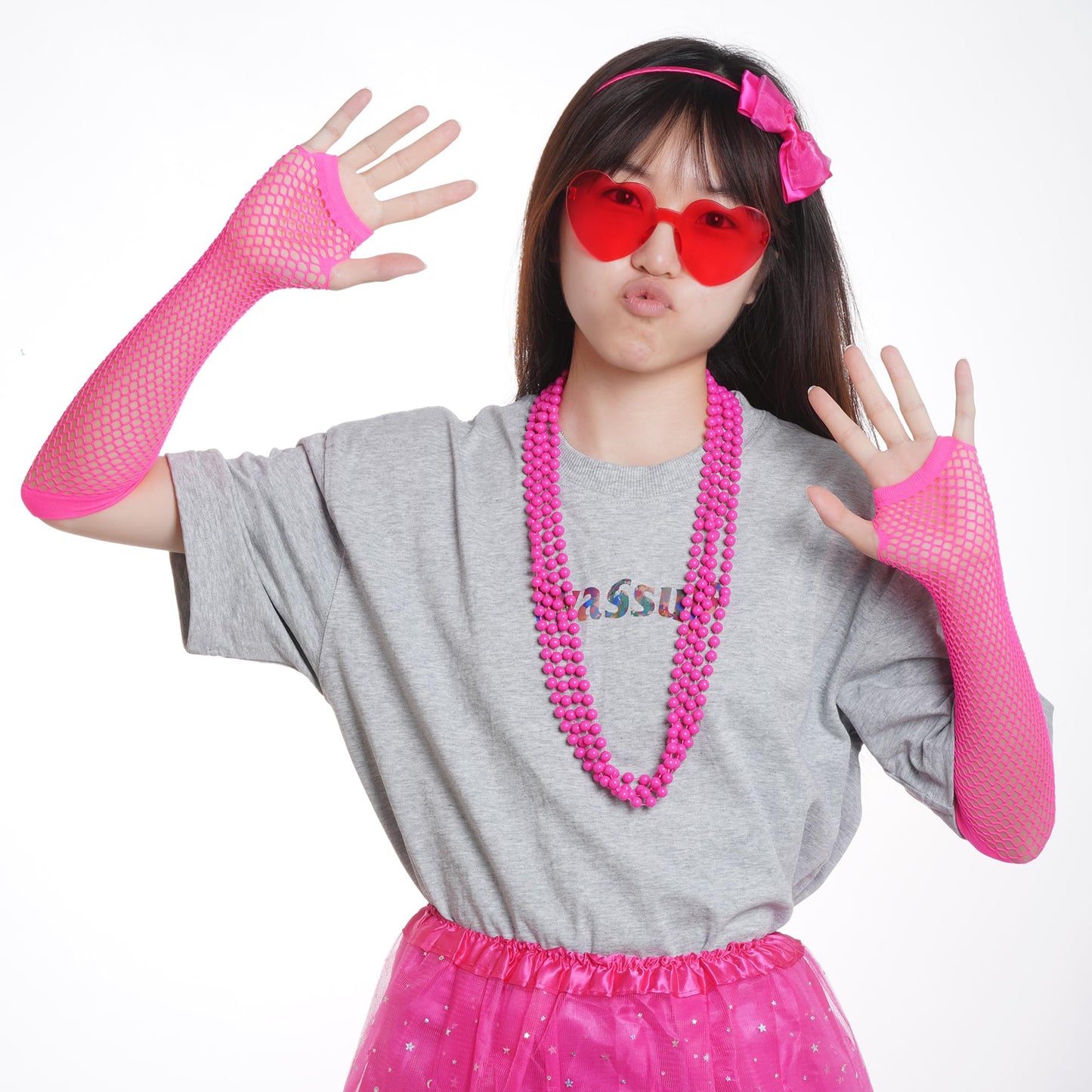 Miayon 80s Costume Accessories 90s Neon Tutu Outfit 80s 90s Theme Neon Party Fancy Cosplay Outfit (Rose red)