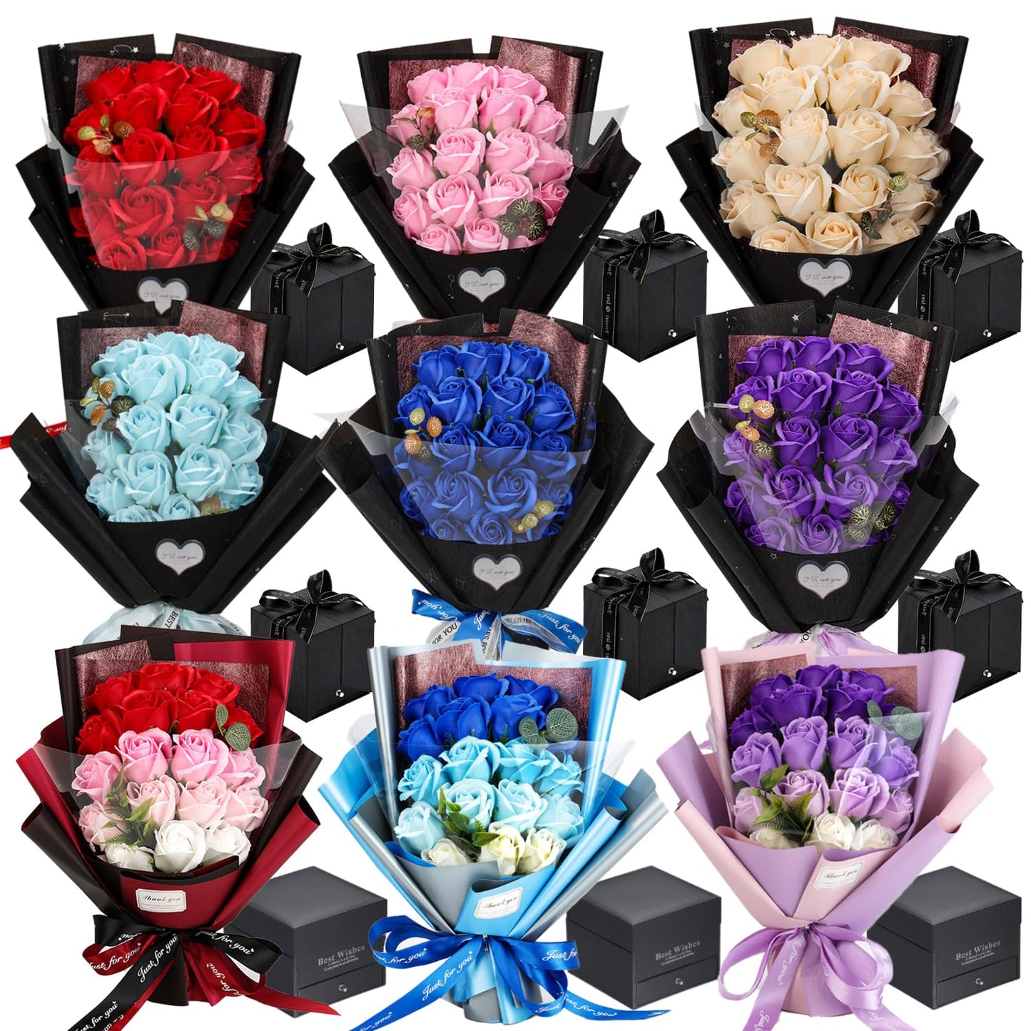 EIGHTOWN Roses Bouquet Artificial Flower - Preserved Red Flowers with Love Necklace for Her - Unique Gifts Valentine's Day, Mother's Day, Thanksgiving, Birthday, Anniversary… (Hotpink)