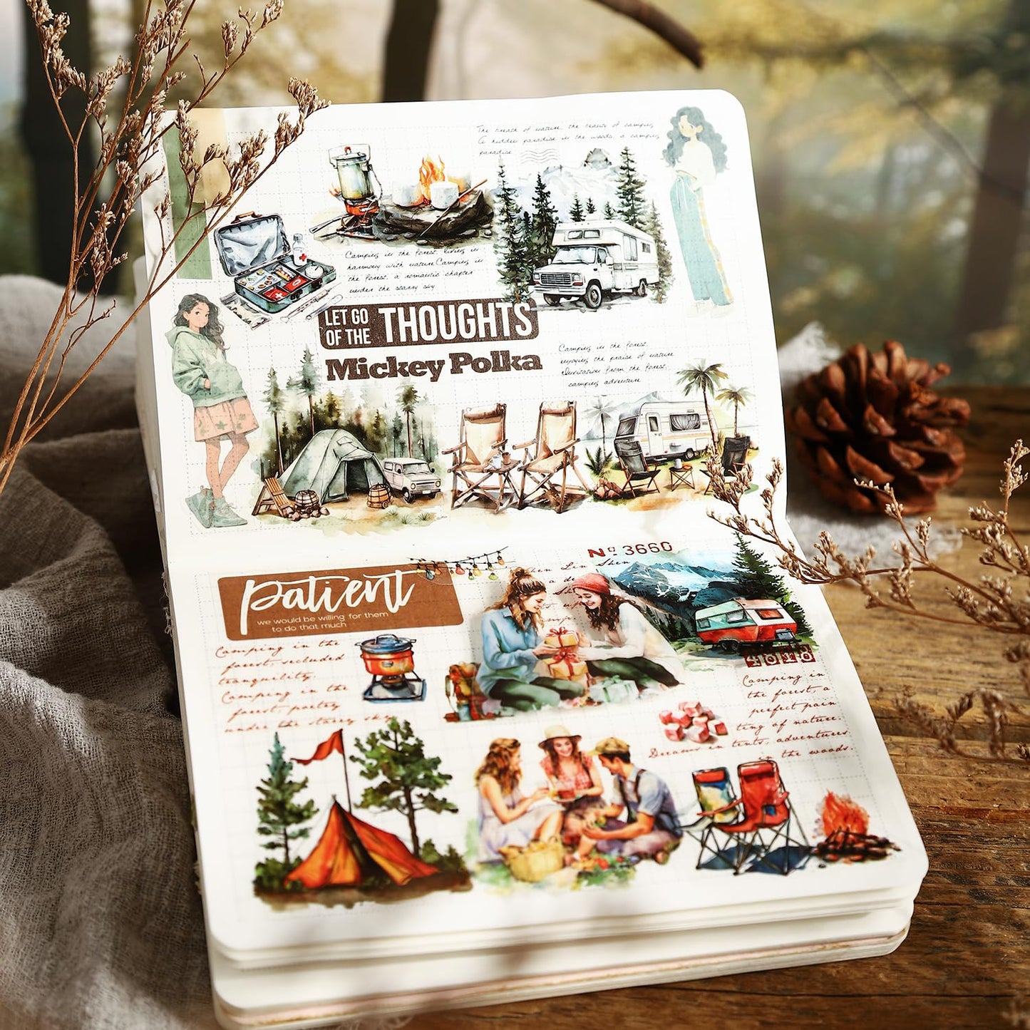 Forest Camping Theme PET Tape Set, 6 Rolls of Nature Adventure Stickers for Scrapbooking, Junk Journaling, DIY Crafts, and Art Supplies