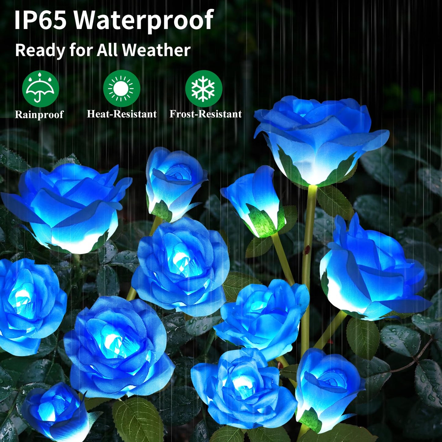 Etre Jeune Solar Garden Flower Lights Outdoor with More Realistic 10 Rose Waterproof for Outside Patio Yard Pathway Decorations, 2 Pack Blue