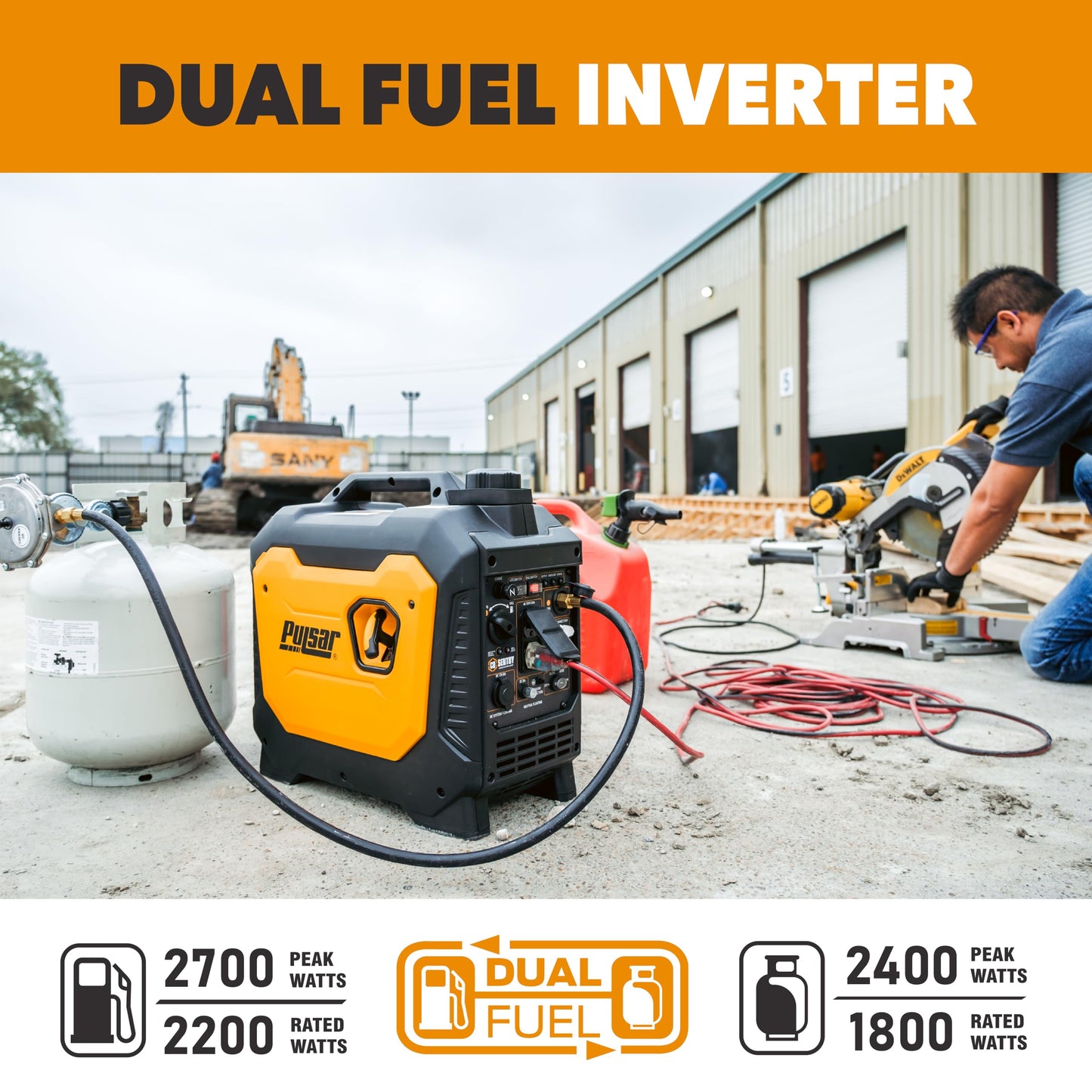Pulsar 2700 Watt Portable Inverter Generator, Dual Fuel Gasoline & Propane, CO Sensor, Super Quiet, Use for Jobsite, Camping, Outdoor & Home, NE27BISCO