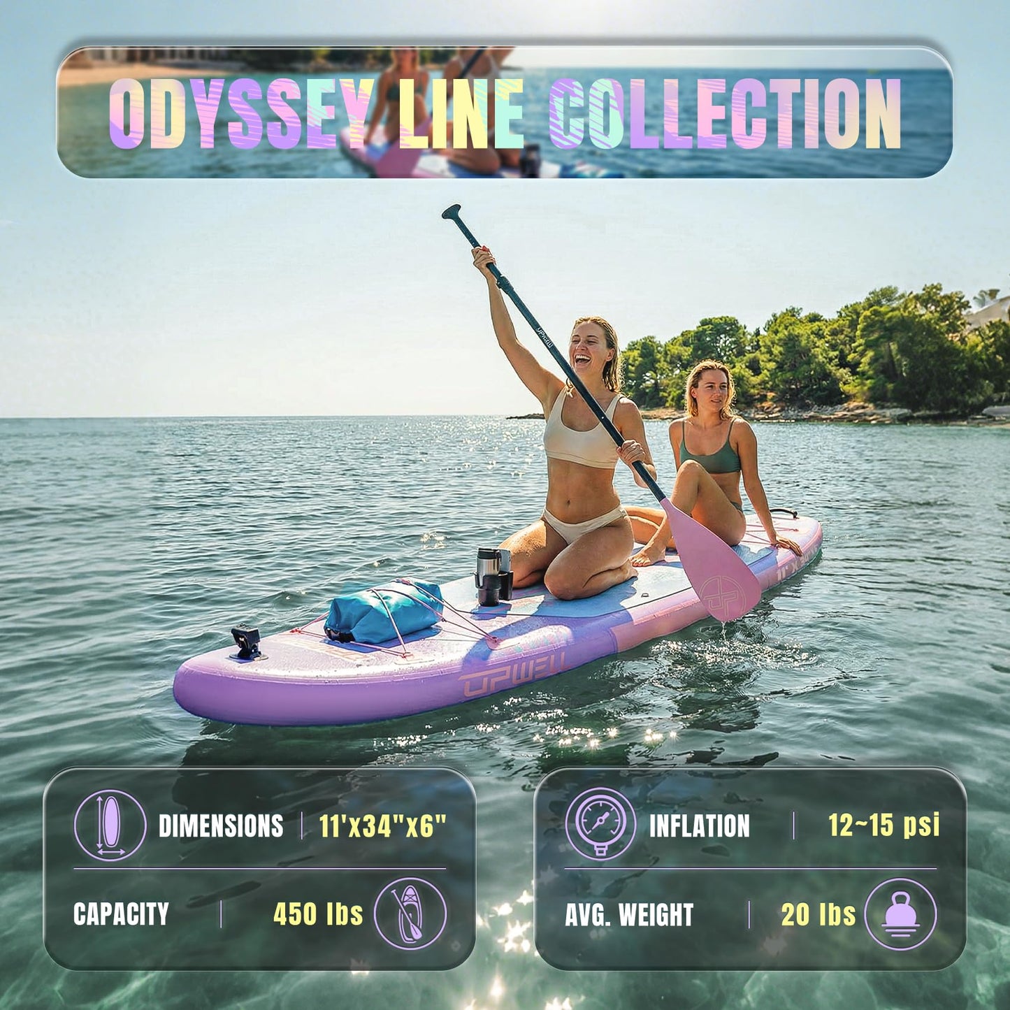 UPWELL 11'×34" Inflatable Paddle Board, Stand Up Paddle Board with Kayak Seat, Sup Paddle Boards for Adults, Dusk Bloom