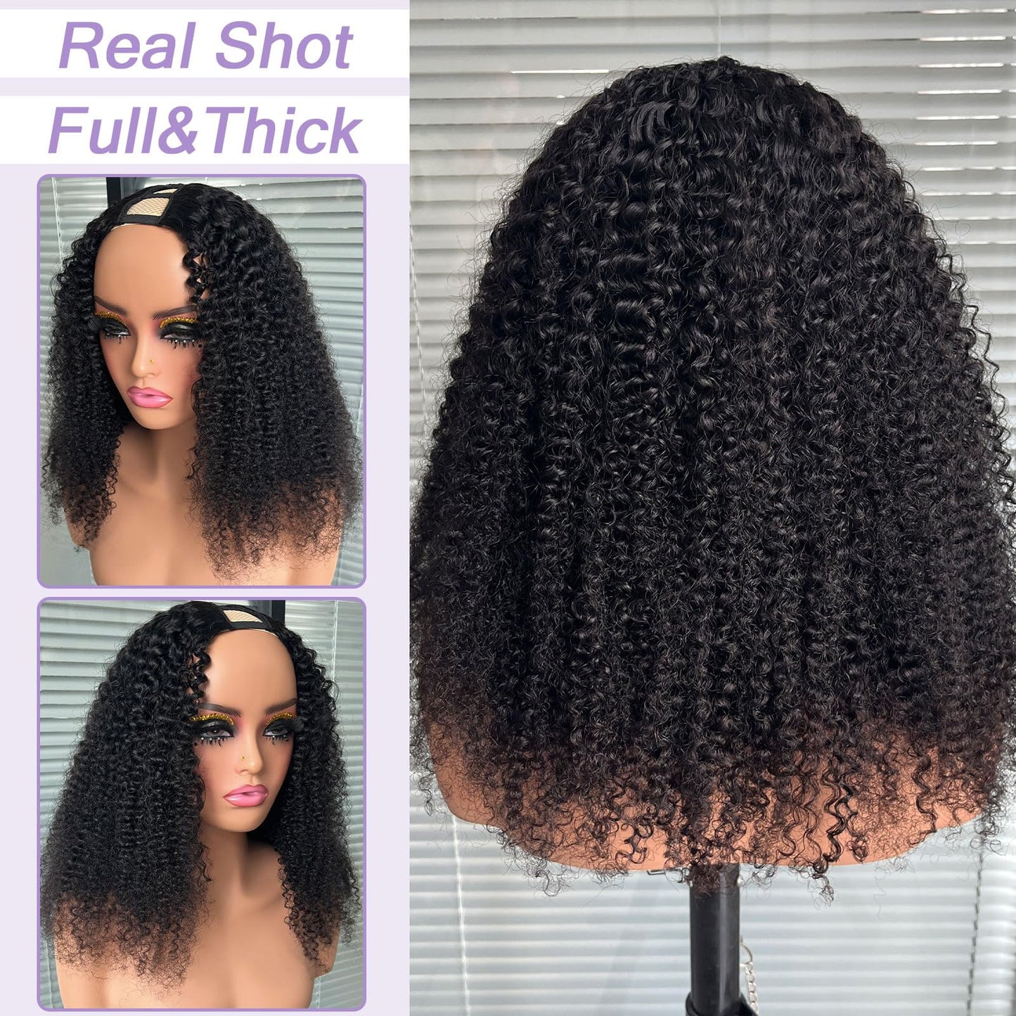 DSEKCAIN Kinky Curly V Part Wig Human Hair Glueless Clip In 100% Real Human Hair Curly V part Wigs No Glue No Sew In Upgrade U P