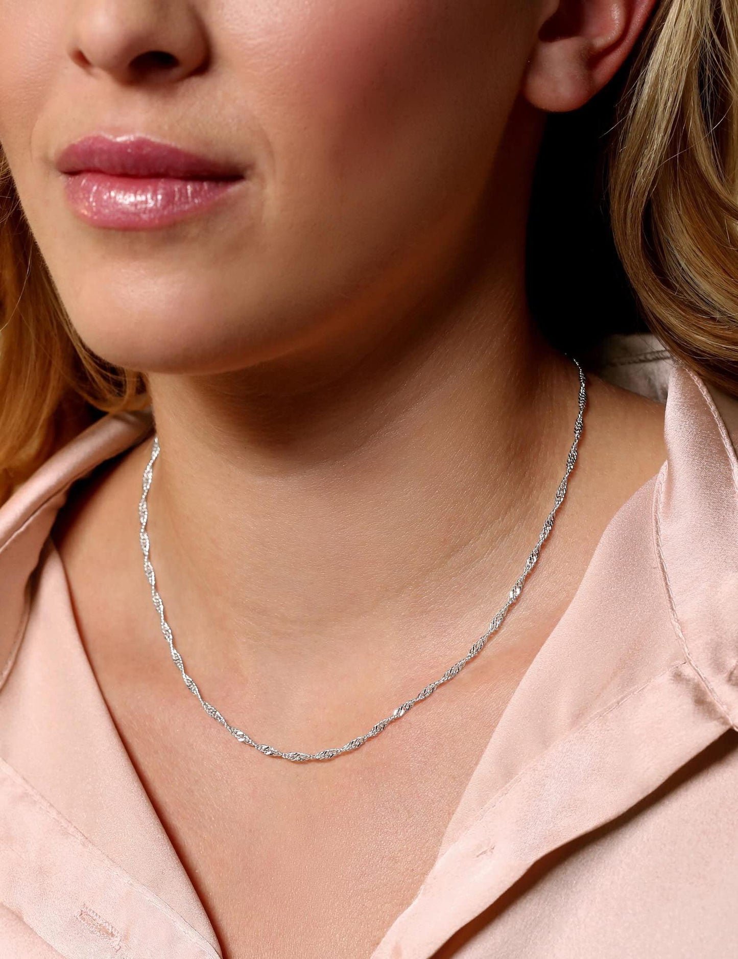 Waitsoul 925 Sterling Silver Singapore Chain Lobster Clasp 2.5mm Necklace for Women Silver Chain 16 Inches Gifts for Her