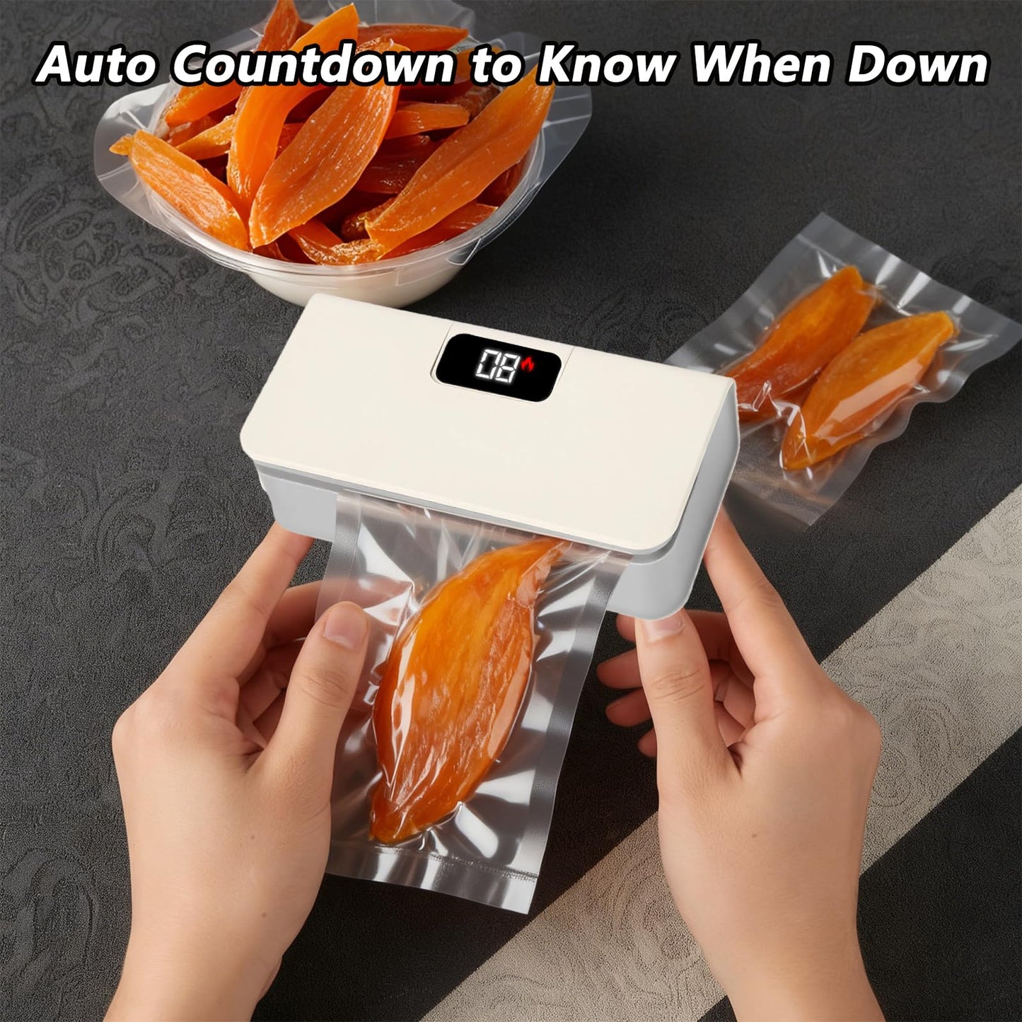 Syaws Mini Bag Sealer,Rechargeable Sealer Machine with LED Power Display,Heat Sealer and Cutter with 6 Adjustable Gears,Portable Bag Resealer for Chips Snacks Mylar Bags (White)