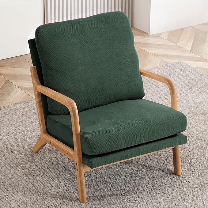Mid Century Modern Accent Chairs for Living Room, 23” Wide Comfy Chair for Bedroom, Small Cozy Corduroy Reading Chairs for Adults, 108° Lounge Arm Chair Indoor with Detachable Cover, 5.5" Foam Cushion