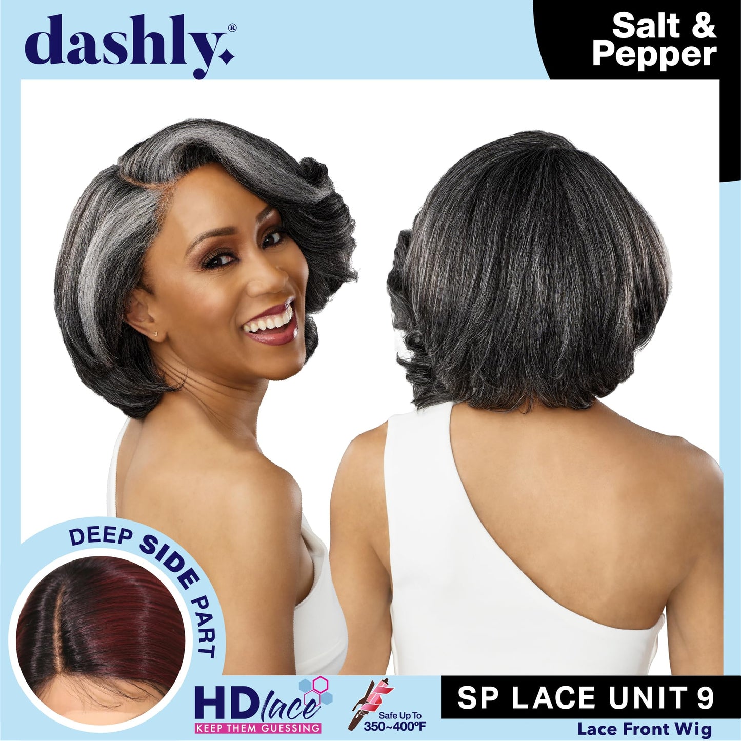 Sensationnel Dashly Lace Saltandpepper Wig - Sp Unit 9 Hand Tied Laceparting Ear to Ear Synthetic (HL280/44)