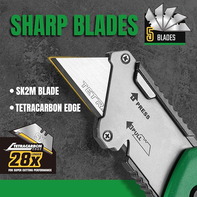SK Folding Utility Knife with Additional Wire Cutter, Quick Change Box Cutter, Blade Storage in Handle, Extra 4 SK2M Blades Included