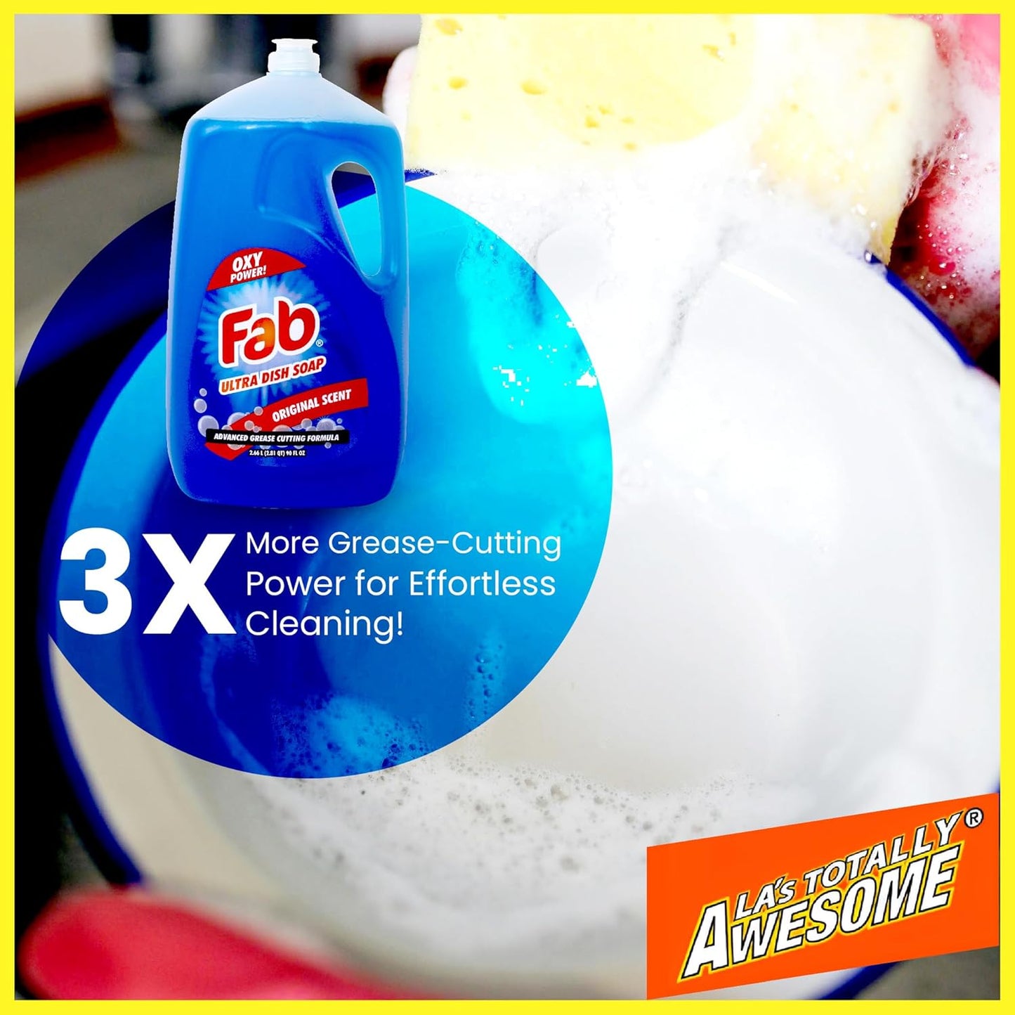 La's Totally Awesome Fab Liquid Dish Soap, Original Scent, 90 fl oz (Pack of 2) – Powerful Grease-Cutting Dish Liquid, All Purpose Dish Soap