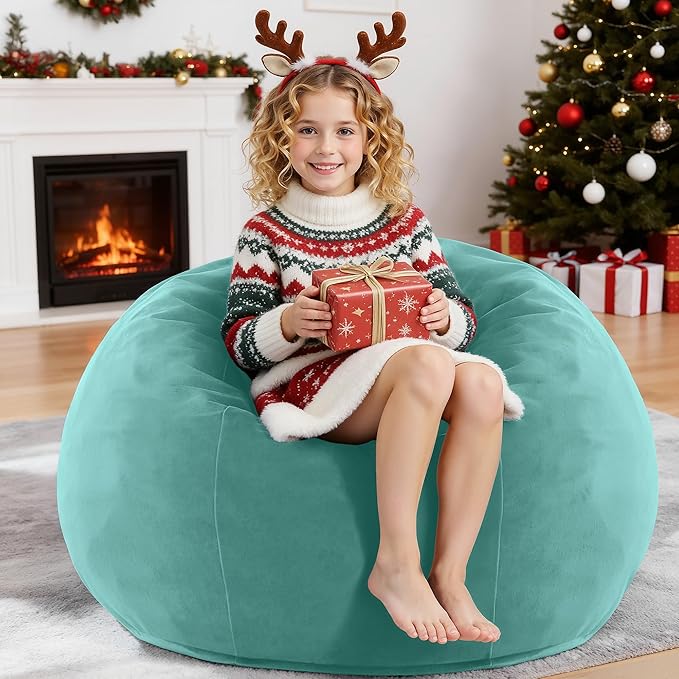 HABUTWAY 2FT Bean Bag Chair, 2' Beanbags Small Bean Bag Chairs with Filling, Teardrop Bean Bag Chair Luxurious Velvet Ultra Soft Fur with Removable Cover (Aqua Ombre)