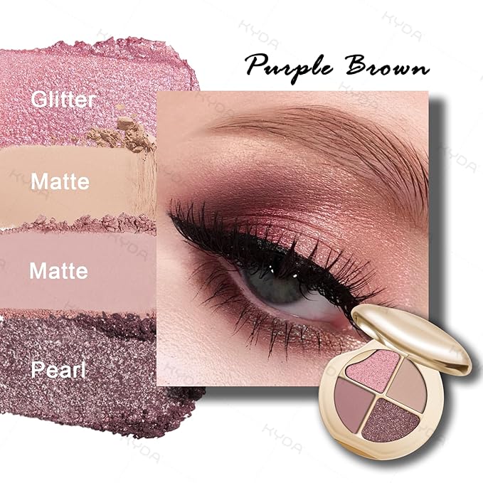 KYDA 4 Colors Eyeshadow Palette, Neutral Brown Matte Eyeshadow, Pearl Metallic Glitter Mini Makeup Palette, High Pigmented Eyes Shadow for Old Women, Smoky Brown