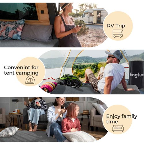 Kingfun 3 Inch CertiPUR-US Memory Foam Camping Mattress, Waterproof Roll up Sleeping Pad for Adults, Comfortable Thick Floor Sleeping Mats for Car Truck Tent with Removable Travel Bag, Cot