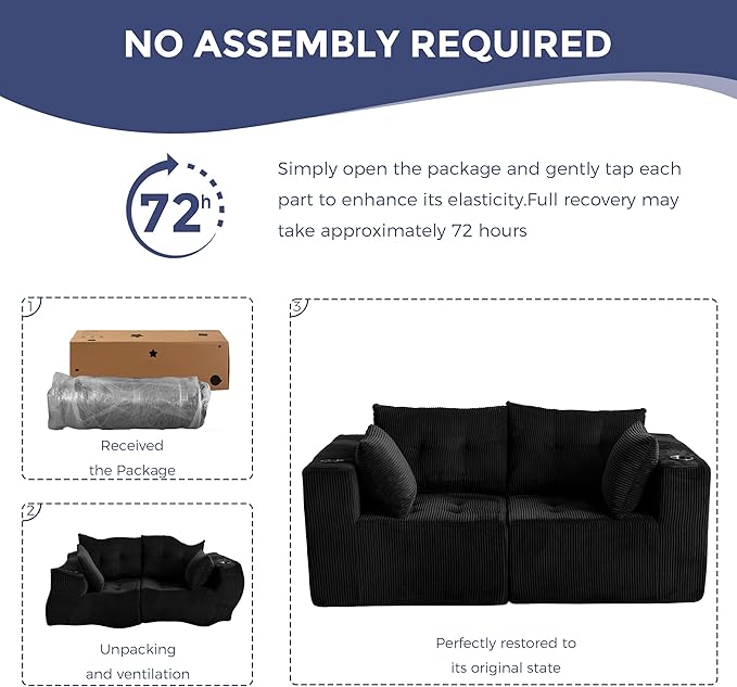 MAXYOYO Modular Sectional Sofa Couch, Loveseat Boneless Cloud Couch for Living Room, Sofa in A Box, Upholstered Cozy Chair with Tufted Craft, No Assembly Required, Black
