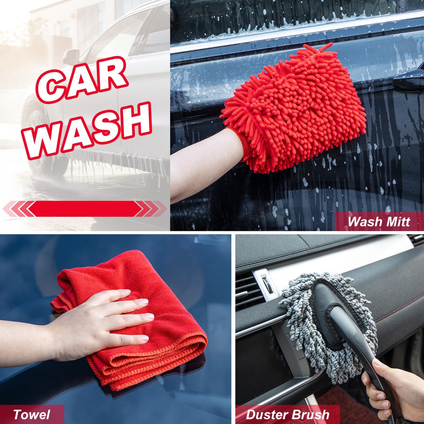 GPUSFAK 16Pcs Car Wash Cleaning Kit with Foam Gun Sprayer Detailing Brushes Windshield Cleaning Tool Rim and Tire Brush Towels Complete Interior Exterior Detailing Set for Car