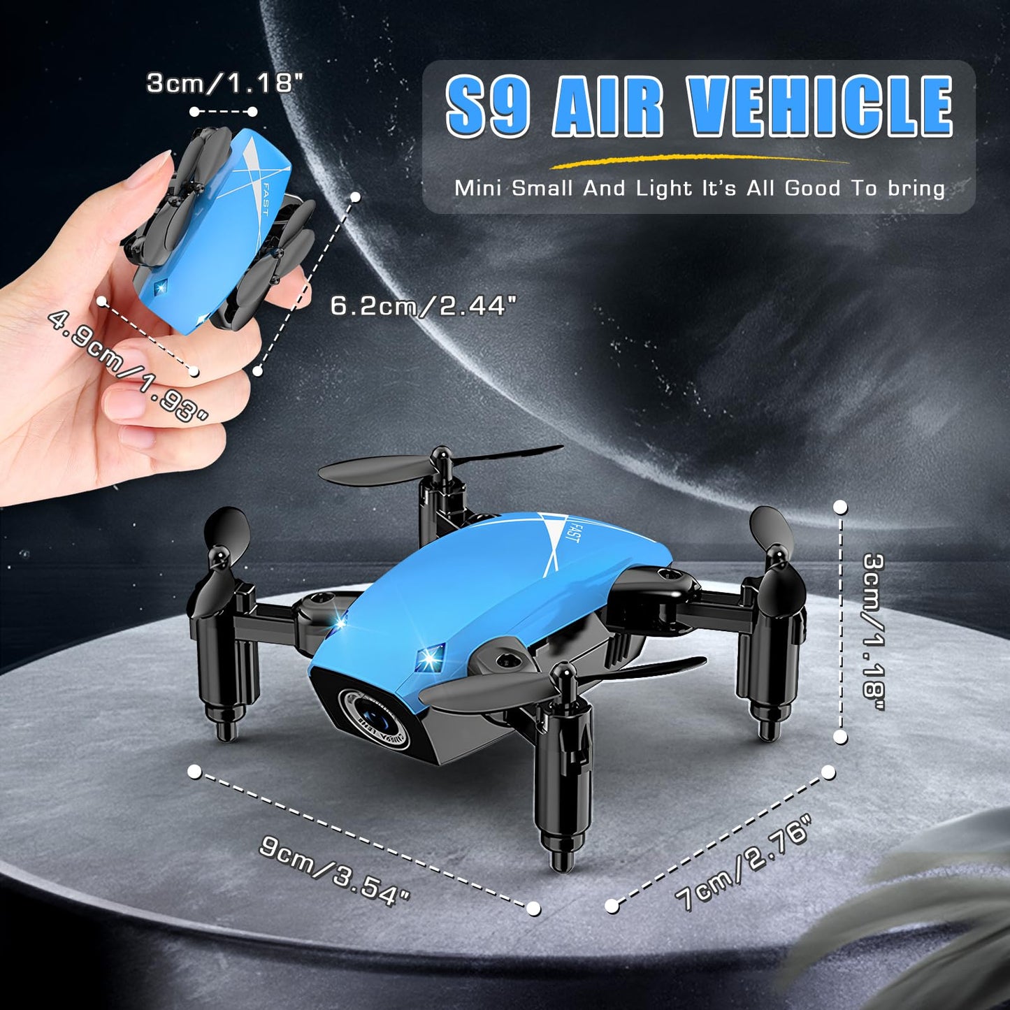 Drones for Kids with Camera, Mini RC Quadcopter Toy with Foldable Wings, Voice & Gesture Control, Altitude Hold, Full Propeller Guard, 2 Batteries, Birthday Gifts for Boys and Girls Ages 8-14 (Blue)