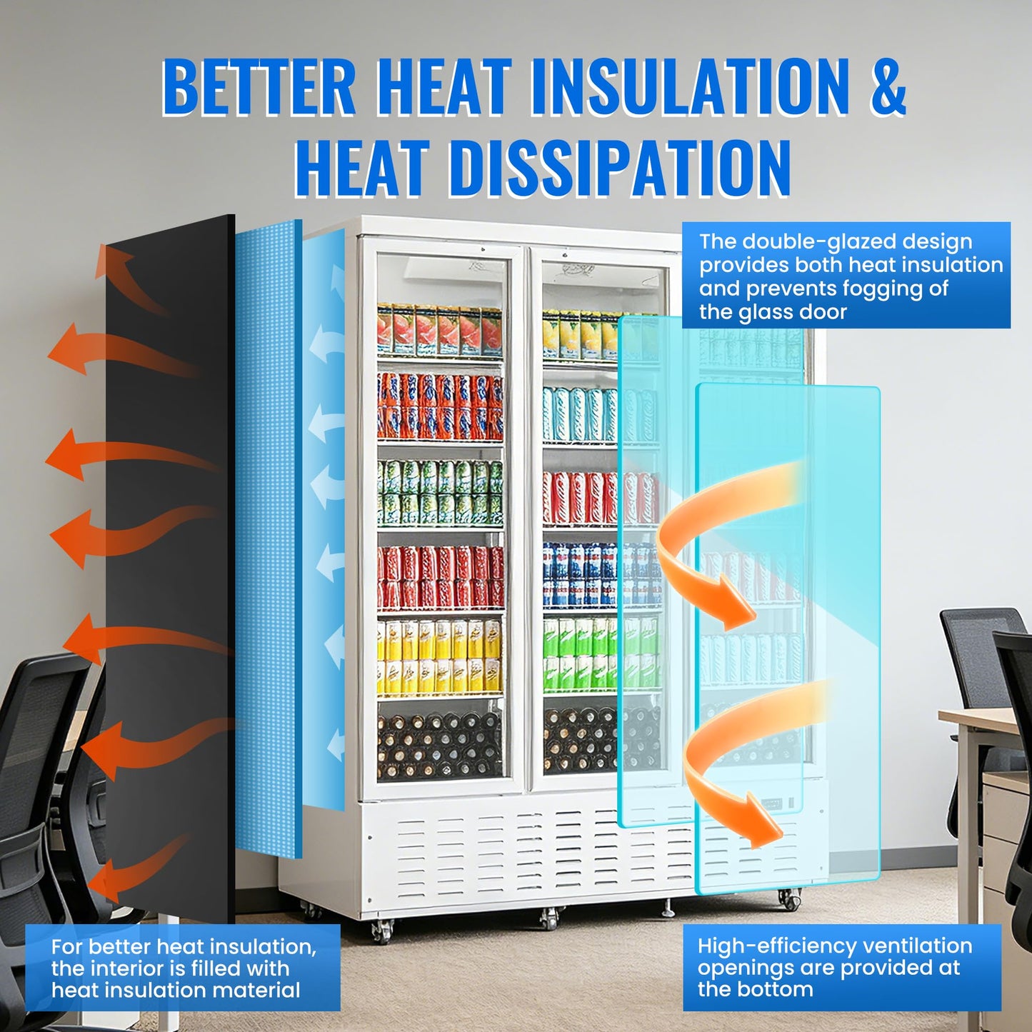 Frostvale 50 Cu.Ft Commercial Display Refrigerator, White 3 Glass Door Beverage Cooler, ETL Upright Merchandiser Fridge for Drinks, Soda, Beer, Water, Retail Store, Restaurant, Cafe, Office
