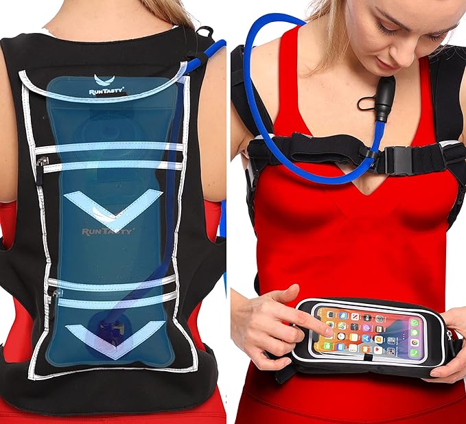 New Running Hydration Backpack Vest - w/50 oz Water Bladder Reservoir & Touchscreen Ready Phone Pocket - 360° Reflective &...