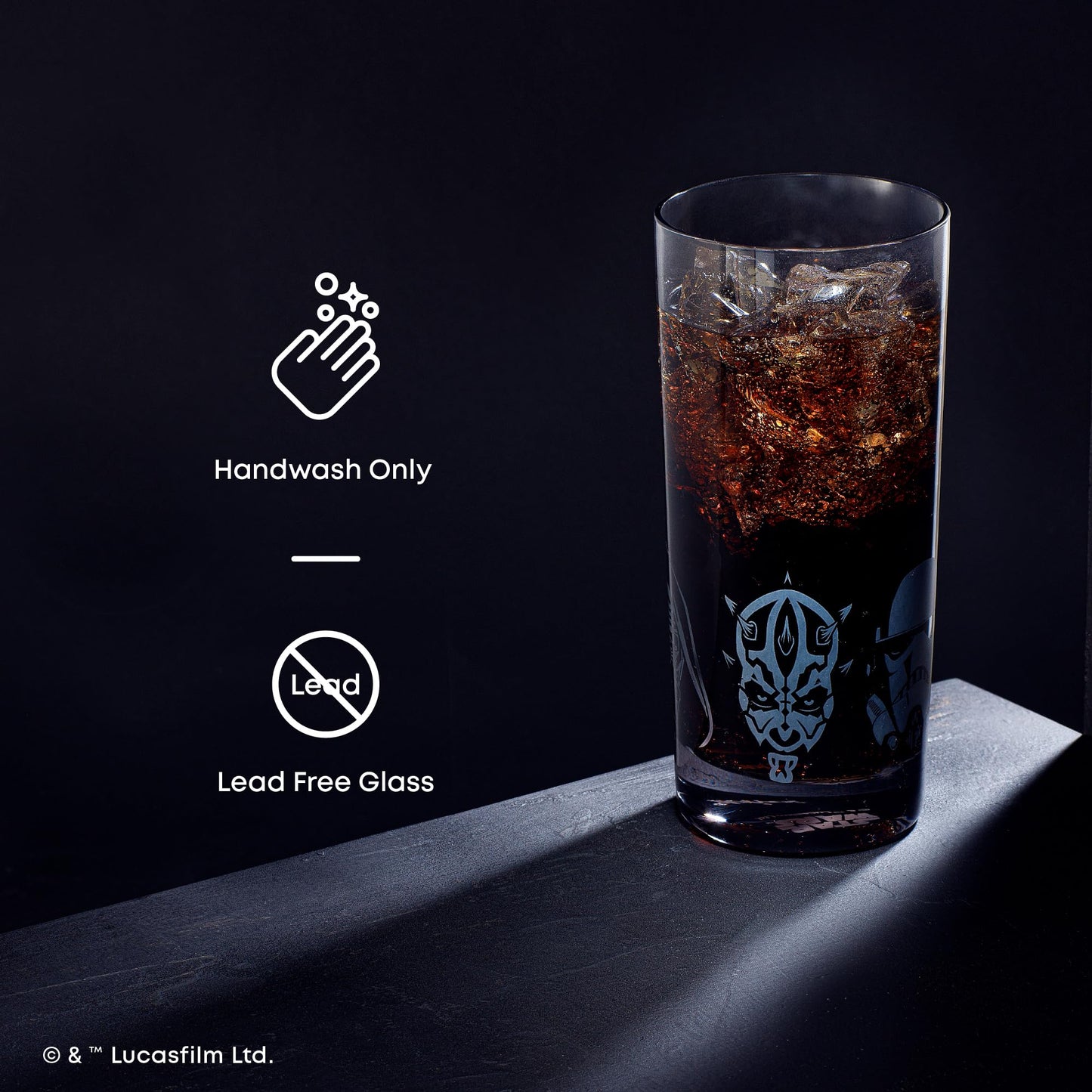 JoyJolt Star Wars Dark Side Drinking Glasses Set of 4, 15oz Highball Glasses, Tall Glass Cups ft Darth Vader Stormtrooper Darth Maul Kylo Ren and General Grievous, Star Wars Merch