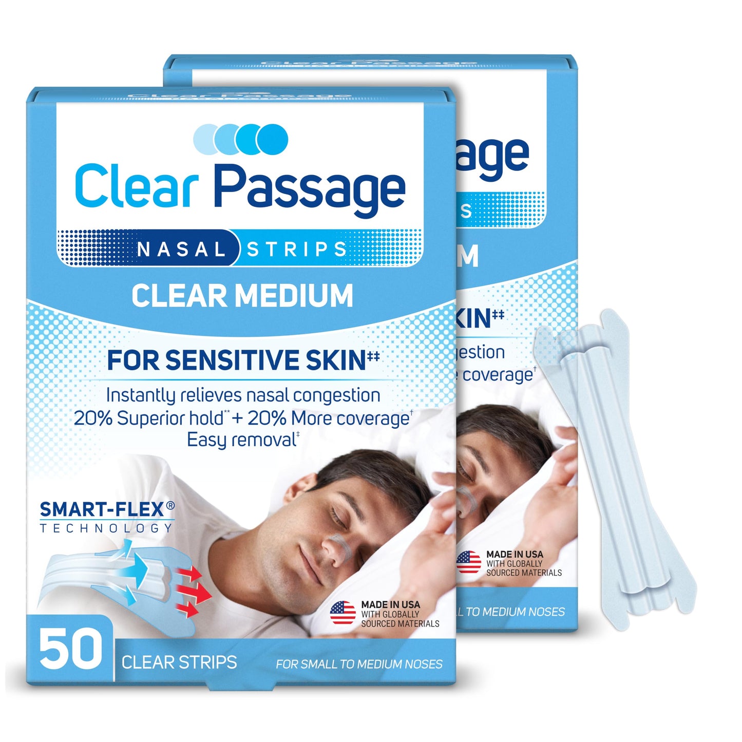 Clear Passage Nasal Strips Medium, 100 ct | Works Instantly to Improve Sleep, Reduce Snoring, & Relieve Nasal Congestion Due to Colds & Allergies