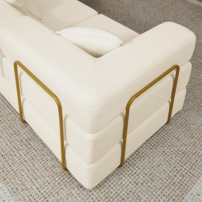 108" Oversized Convertible Sleeper Sofa Bed, Corduroy L Shape Sectional Couch, Folding Sofa Bed with Fixed-Shape Frame, Modern Cloud Floor Mattress Couch, Modular Sofa for Living Room, Beige
