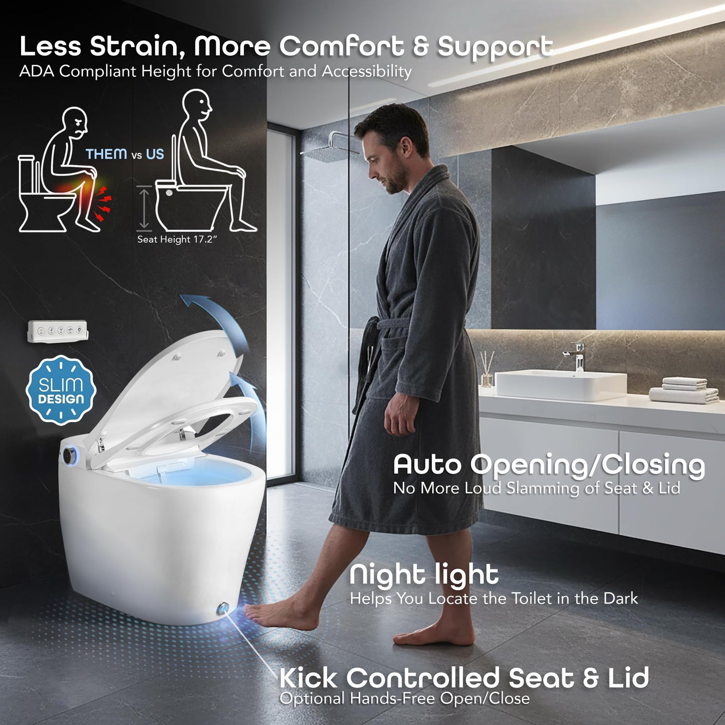 BidetMate 6000 Series Intelligent Bidet Japanese Toilet Combination – Hands-Free Open/Close toilet and bidet – Instant Heated Water, Dryer, & Seat – Quick Drying Cyclone-Dri, Auto Flush, Night Light