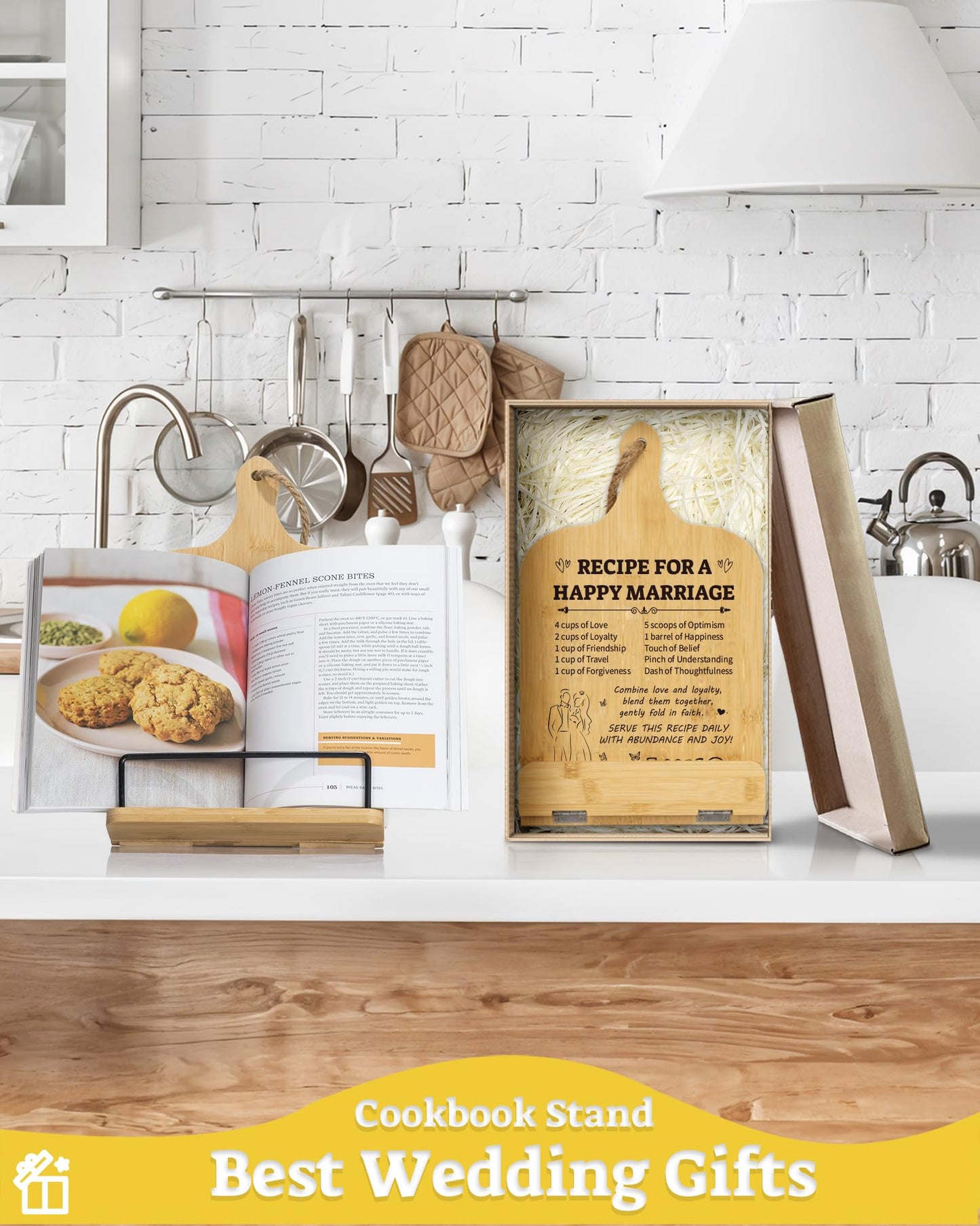 IKEDAS Wedding Gifts Cookbook Stand - Anniversary & Marriage Gifts for Couples, Newlyweds; Book Stands for Display