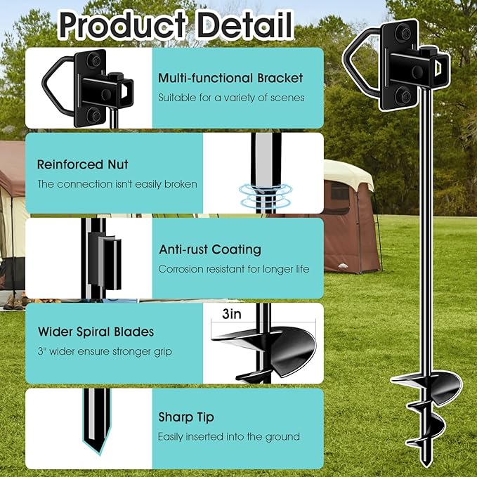 Payivsve Ground Anchors Screw in, Multi-Purpose Trampoline Stakes Heavy Duty, 3" Wider Spiral Mobile Home Anchors Hurricane Earth Anchor for Trampoline, Storage Shed, Swing Sets, Carports