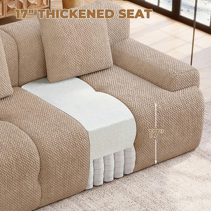 73" Modern Modular Sectional Sofa, 2 Seater Convertible Chenille Cloud Couch Sofa Set, Boneless Couches for Living Room with Ottoman, No Assembly Required, Brown