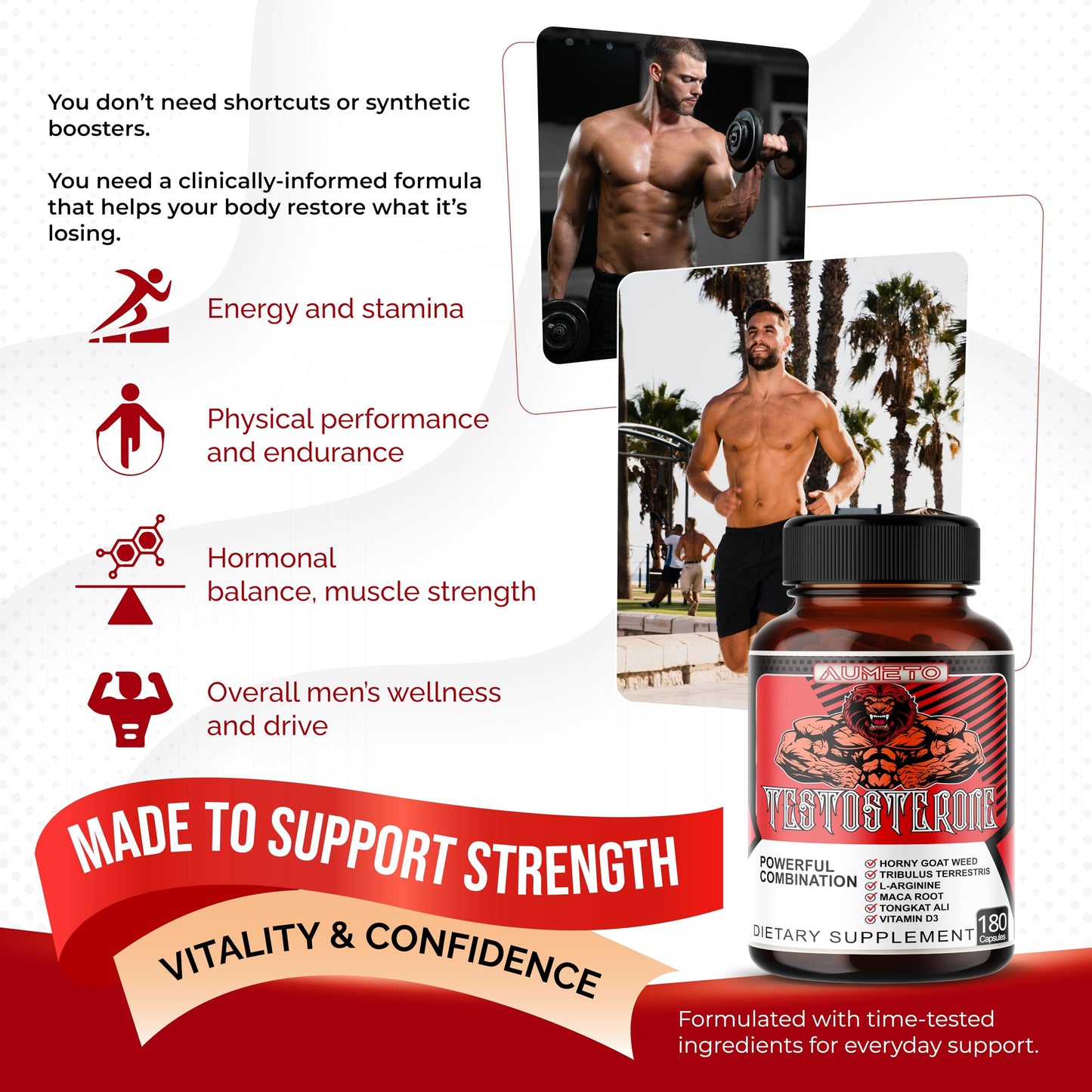 Aumeto Vitality & Wellness Support for Men with Tribulus, Tongkat Ali, Maca Root, L-Arginine & Vitamin D3 – 90 Capsules