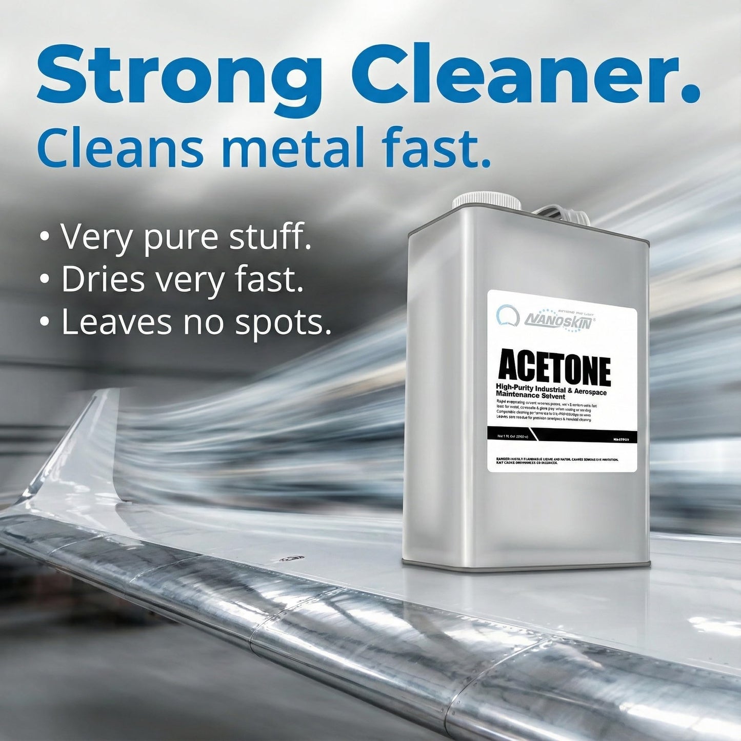 Nanoskin Acetone 1 Gallon – Industrial & Aerospace Grade Solvent Cleaner, Fast-Evaporating Degreaser for Metal, Glass & Composite Surface Prep, Residue-Free Formula for Paint & Adhesive Removal